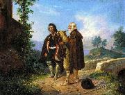 Ludwig Vogel Two peasants, one with the bagpipes by a bridge France oil painting artist